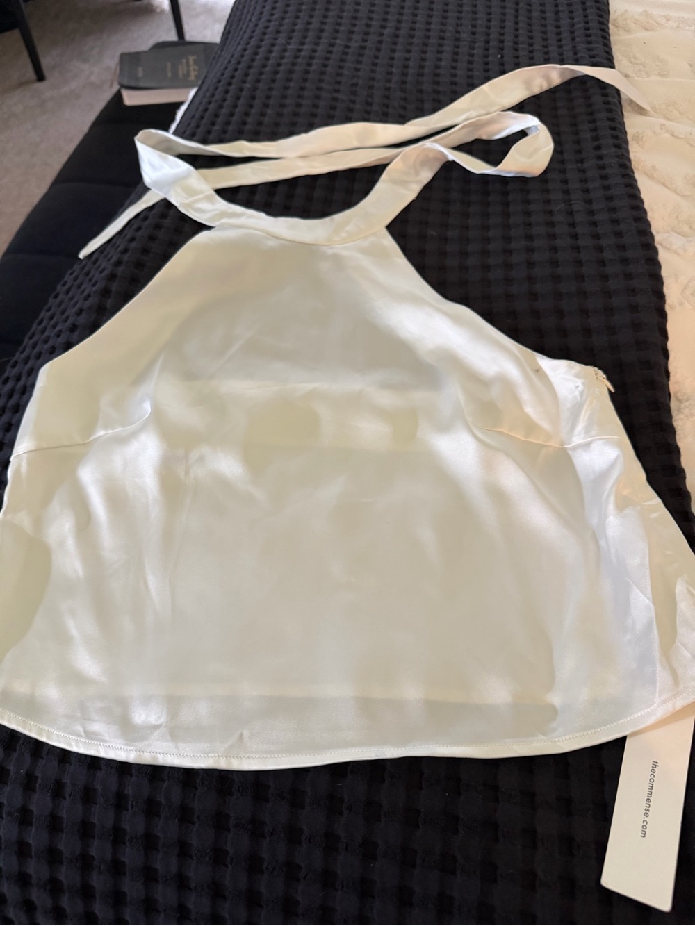 Commense Cream Satin Halter Tie-Back Camisole